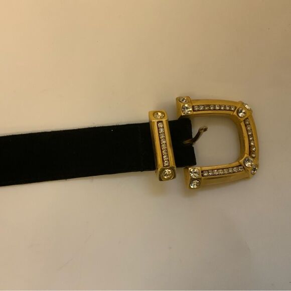 Avignon Vintage Black suede Leather Gold buckle  Belt Size L main image 6
